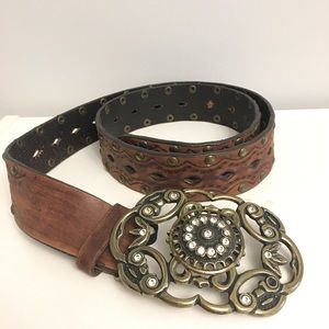Tooled leather studded belt